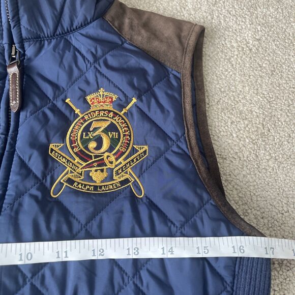 Ralph Lauren Sport Womens Vest S Quilted Crest Crown Logo Suede Trim Equestrian - Picture 4 of 6